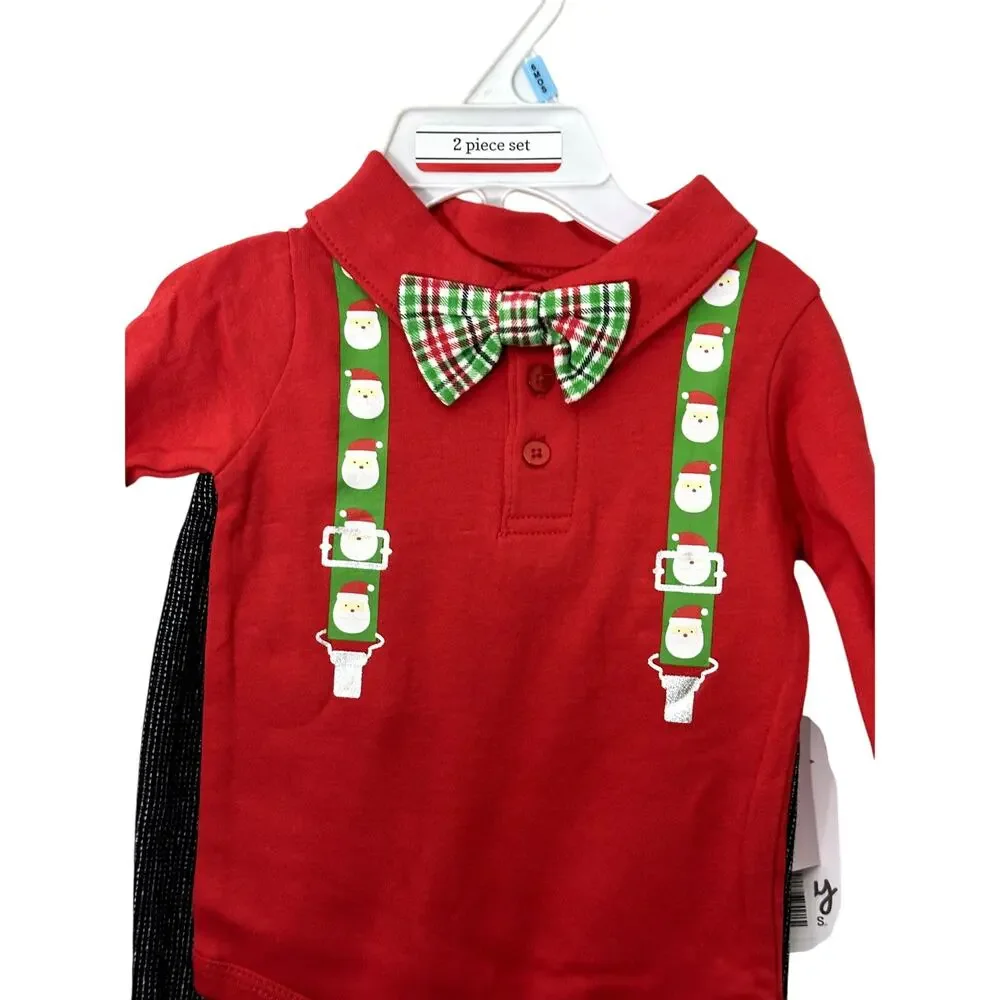 Baby Starters Festive Christmas Set Top & Pants Long Sleeves Red Black 6 Mos NWT